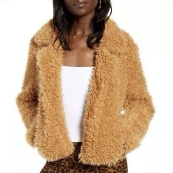 Blank NYC Coat Small Cropped Faux Fur Teddy Open Jacket Sahara Plush Lined - Picture 1 of 9